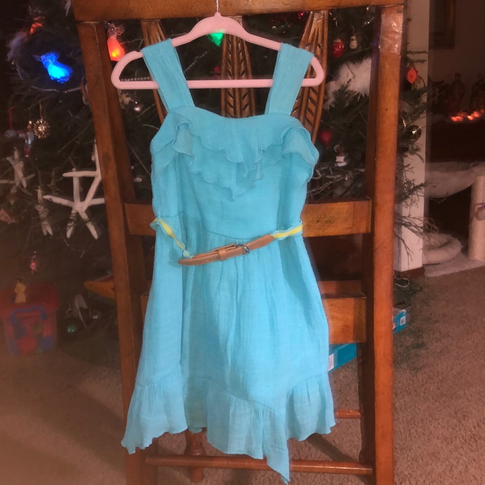 Girls Belted wide Strap Handkerchief hem dress